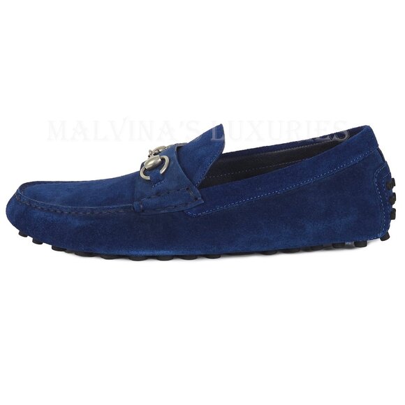 GUCCI SHOES MENS DRIVER BLUE SUEDE w HORSEBIT PEBBLE SOLE sz 8.5 9 US main image 14